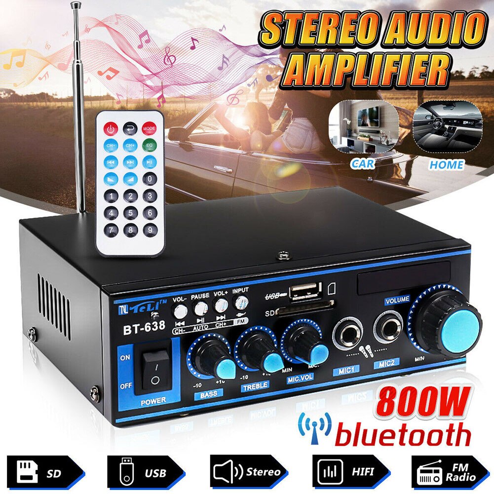 USB With Remote Controller Car HIFI Built-in Audio Bluetooth Stereo Radio Music FM Power Amplifier Home Digital