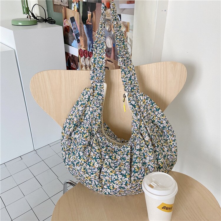 Zoete Bloemen Hobos Vrouwen Schoudertassen Casual Canvas Messenger Bag Lady Grote Capaciteit Bakken Vintage Big Portemonnees Vrouwelijke Sac: green