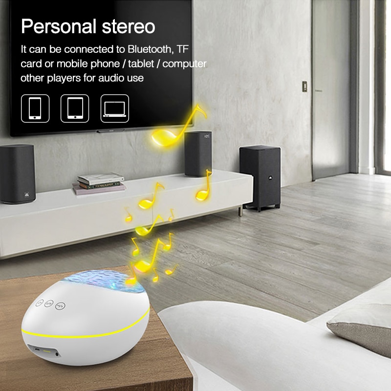 Lucky Stone Ocean Wave Projector Night Light Lamp Bluetooth Music Player Remote Control Water Wave Color Led Projector For Baby