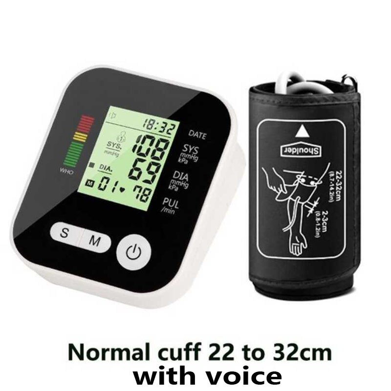 Hjemmesundhedspleje automatisk digital lcd overarm blodtryksmåler hjerteslag manchet monitor maskine tonometer til måling: Med stemme