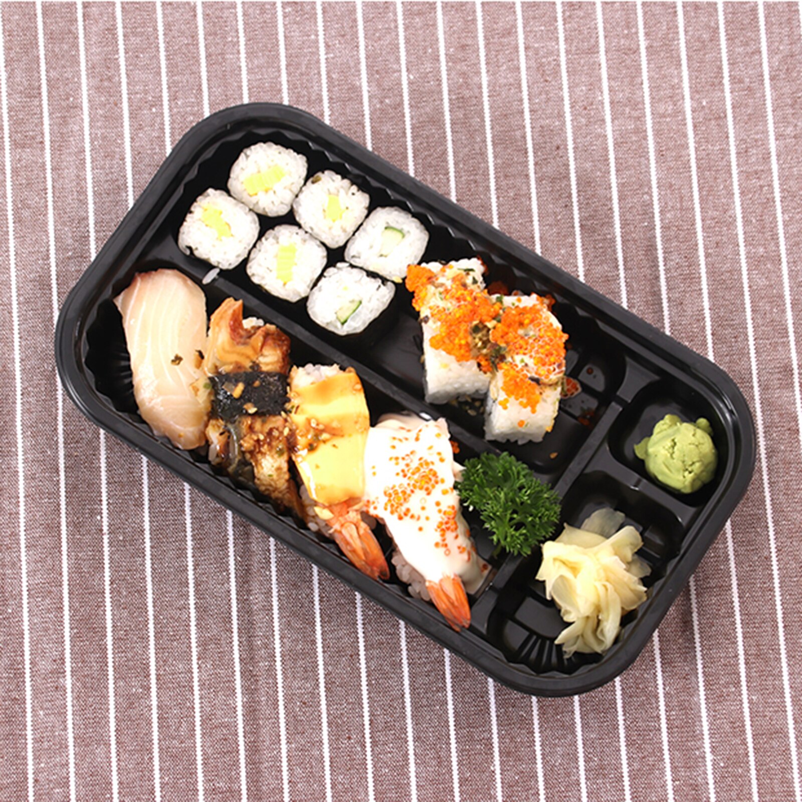 Double Row Split Black Sushi Box Takeaway Packaging Box Disposable Sushi Sashimi Packaging Box