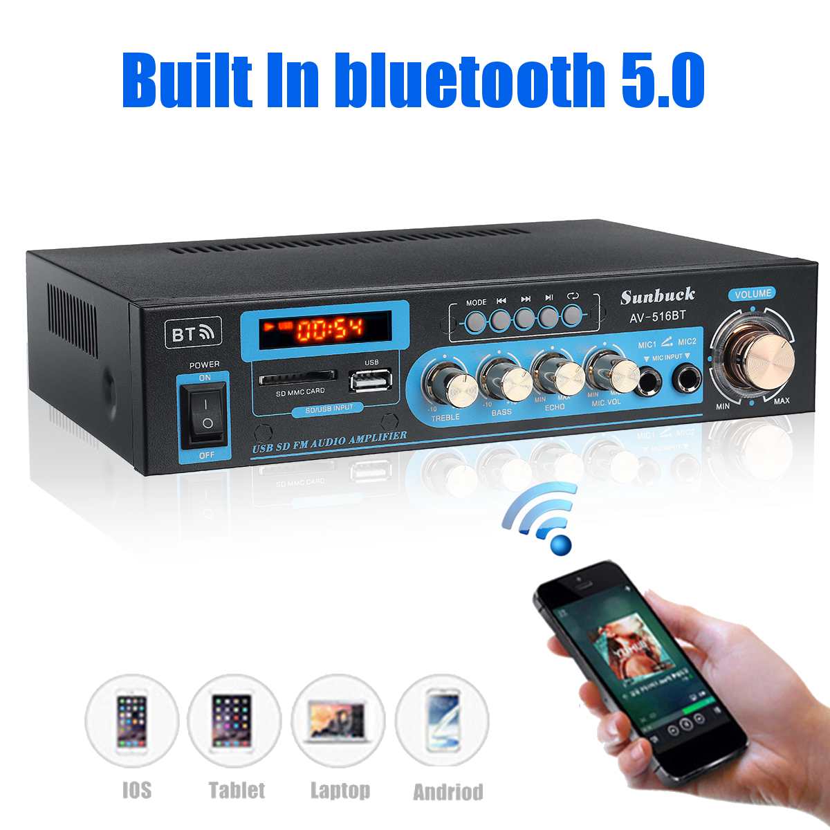 2CH 2000W Audio Eindversterker Dc 12V 110/220V Home Theater Versterkers Met Afstandsbediening Ondersteuning fm Usb Sd Bluetooth