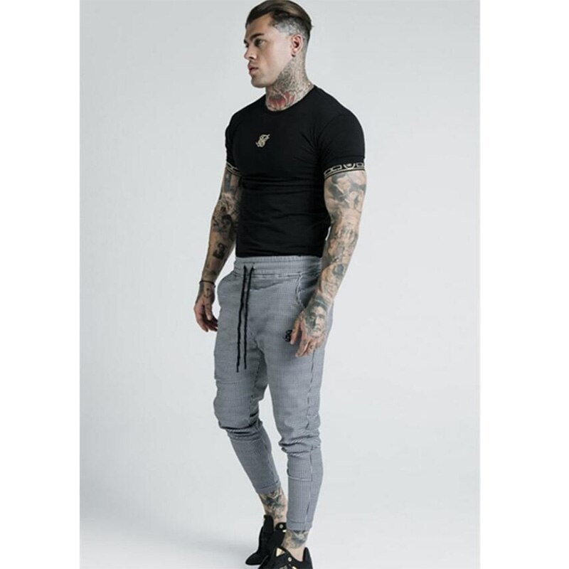 Pantalon de Jogging pour hommes, nouvelle tendance, tissu de Jogging, tissu de Jogging, style hip hop, en soie, imprimé à carreaux,