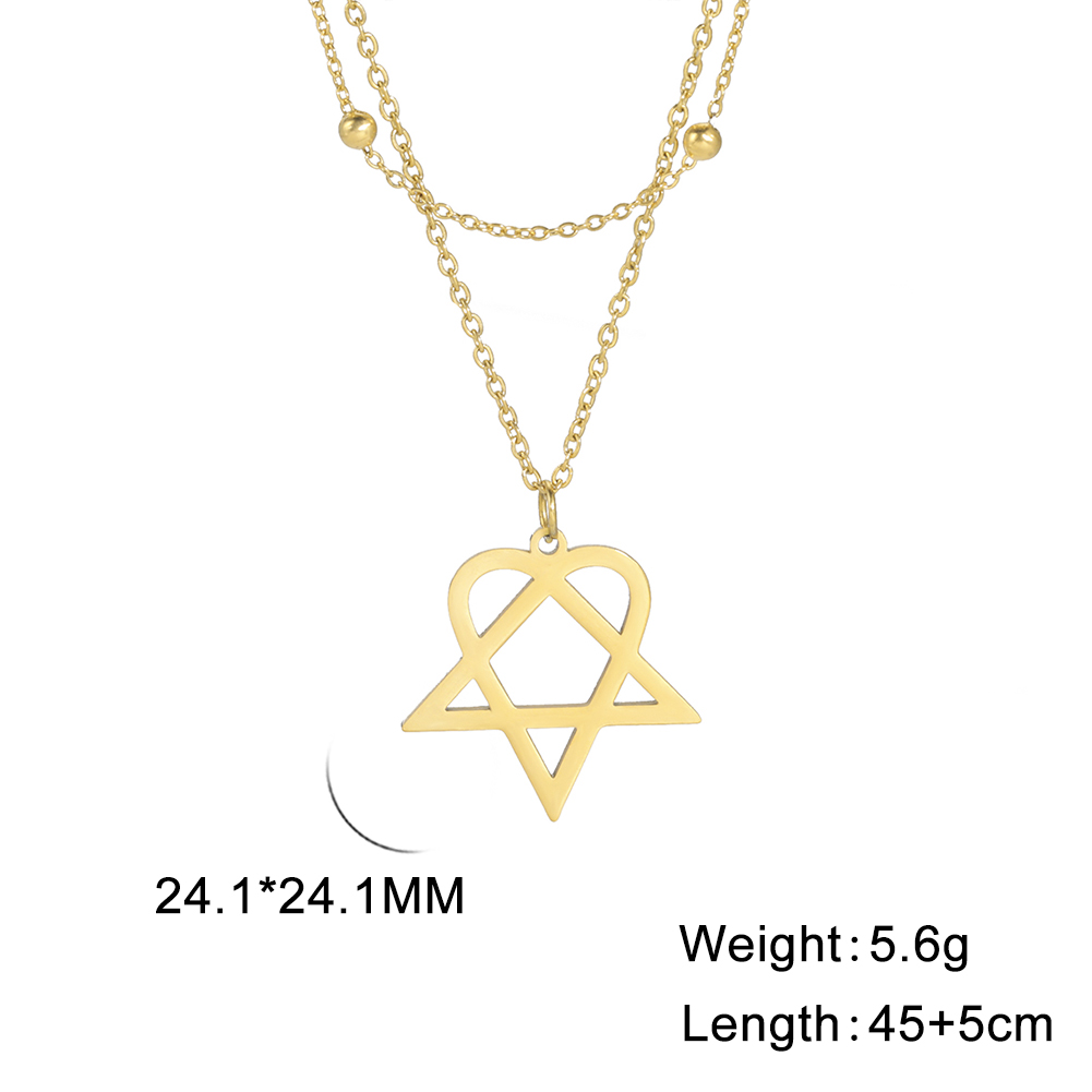 Lucktune-Collar colgante Heartagram estrella Collar de cadena pentagonal de corazón de acero inoxidable para mujeres de joyería de pareja: PLATEADO