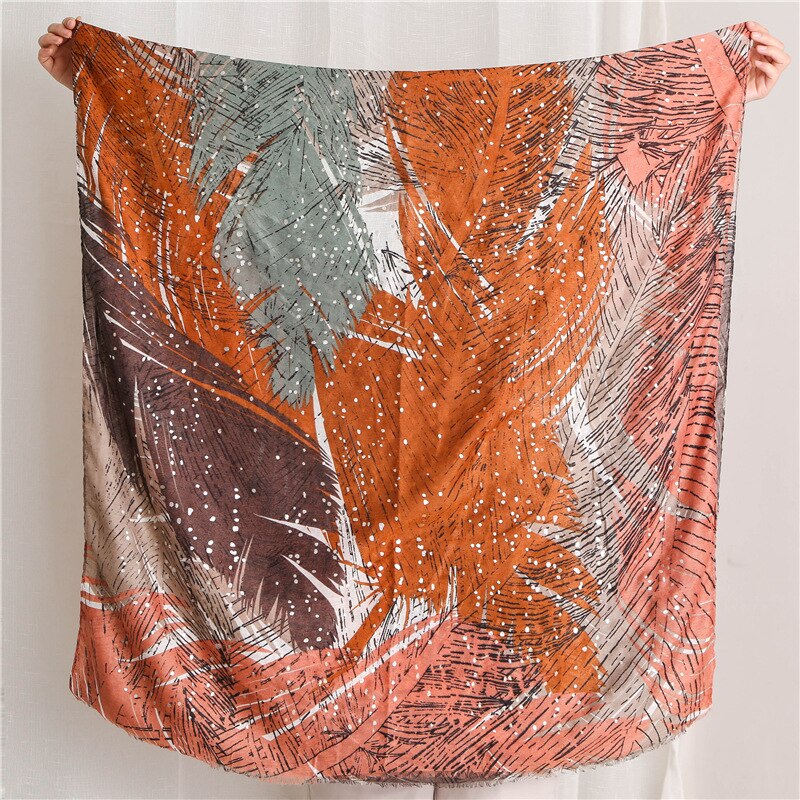 Luxe ombre viscose sjaal met veren en franjes, damesprint, zachte hijab sjaal, foulards, moslim snood 180*100cm