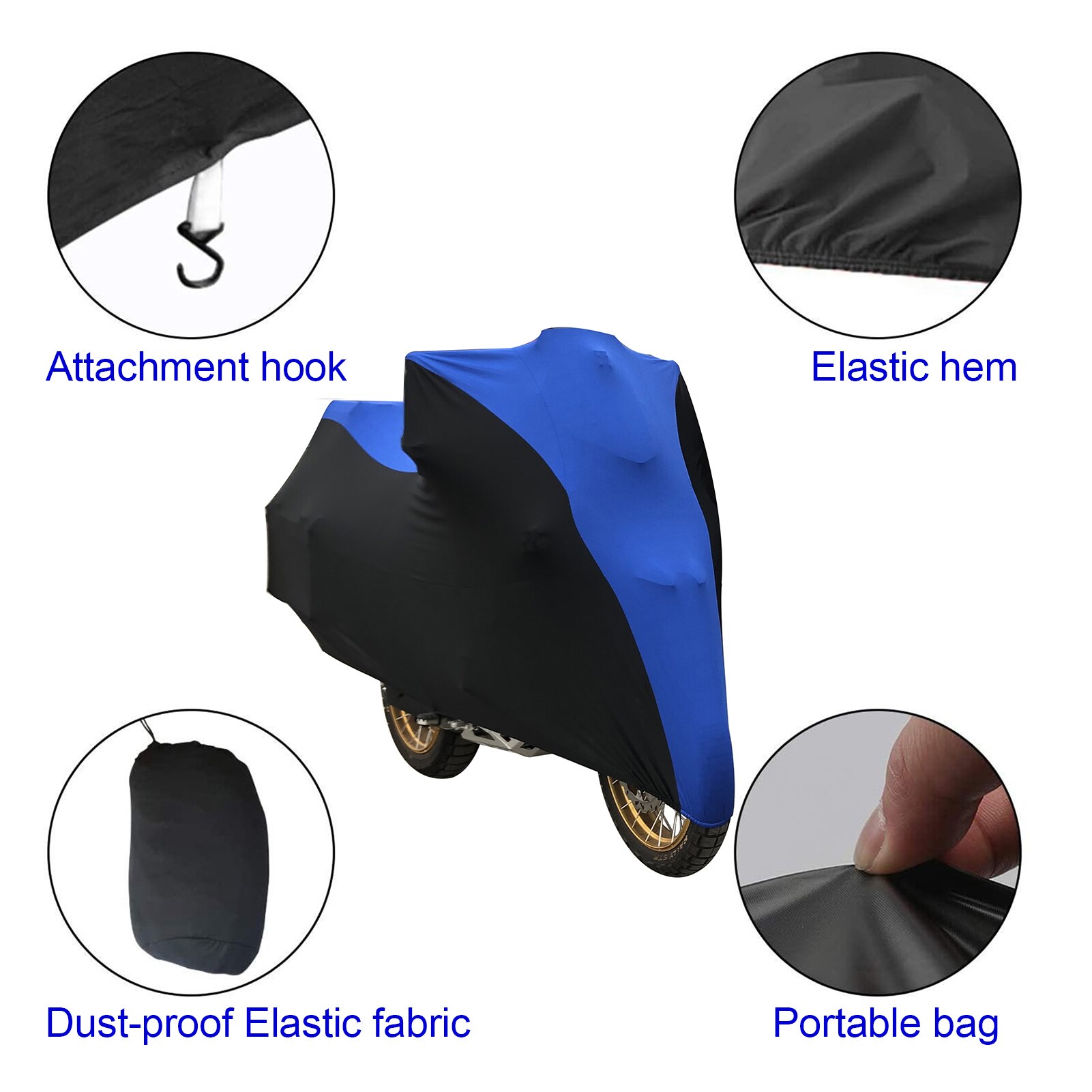 Universal Motorcycle Cover All Weather, Elastic Outdoor Dustproof Full Cover Rain Sun UV Protection