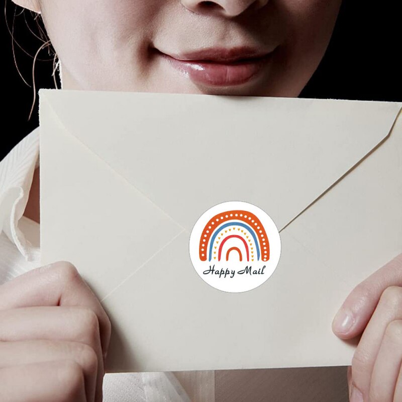 500Pcs/roll Happy Mail Rainbow Sticker Boxes Mailers Envelope Sealing Labels Round Small Business Scrapbooking Sticker