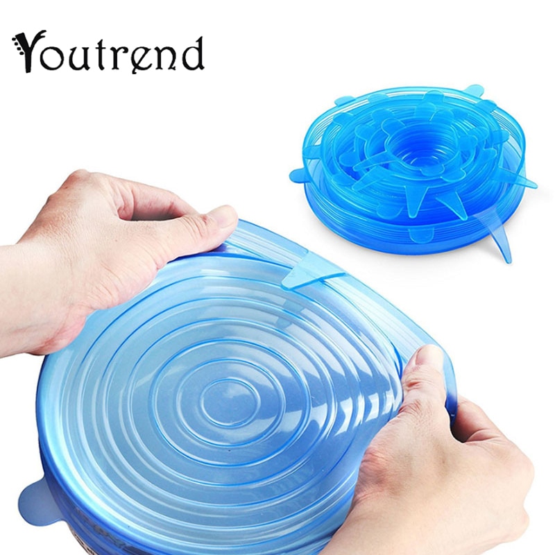 6 stks/set Herbruikbare Siliconen Siliconcover Voedsel Saran Wrap Stretch Vacuüm Seal Cover Keuken Organisatie Verse Houden Verzegeld deksel