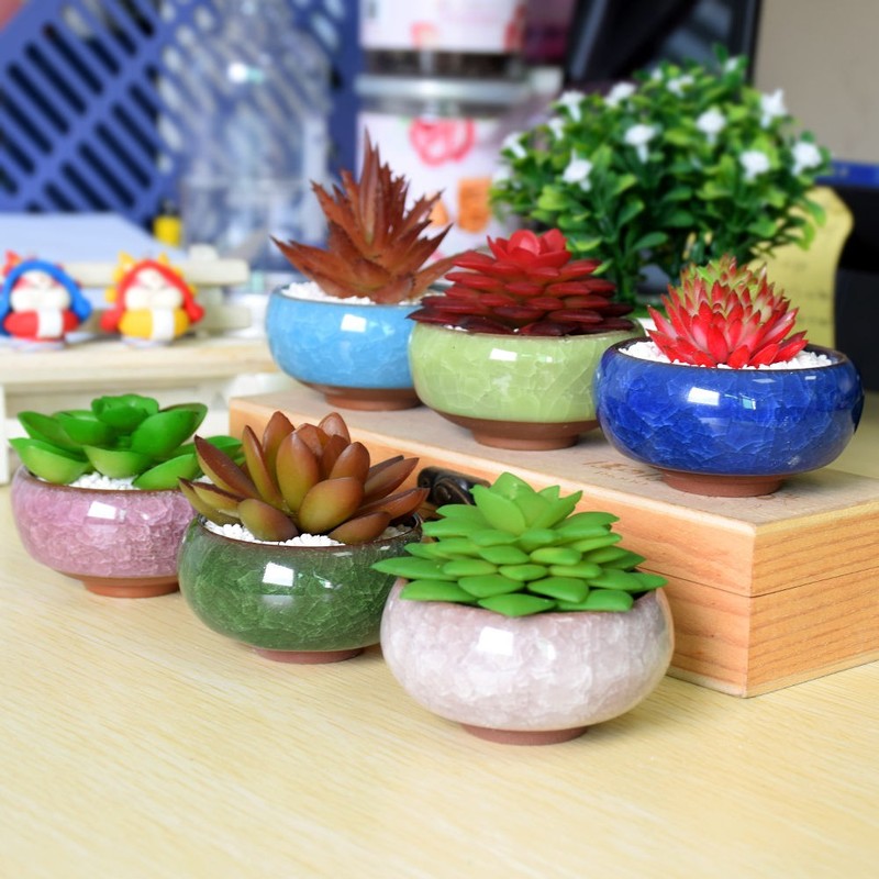 Maceta de cerámica vidriada con grietas, planta de macetas flor suculenta, maceta para hogar, oficina, escritorio, planta de decoración