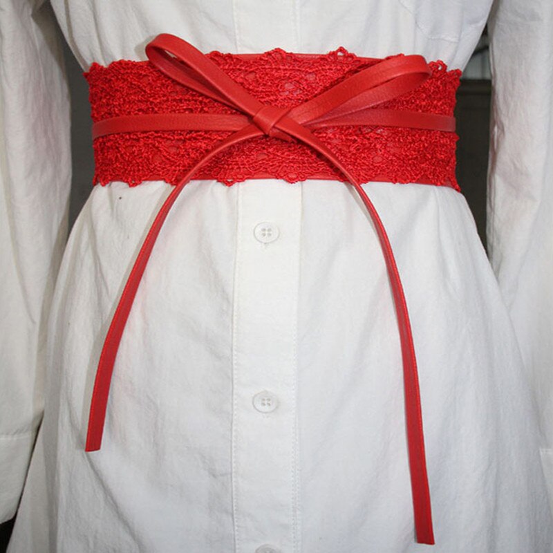 Boho Style large Corset dentelle ceinture femme ceinture élastique ceintures pour femmes robe de mariée ceinture: red