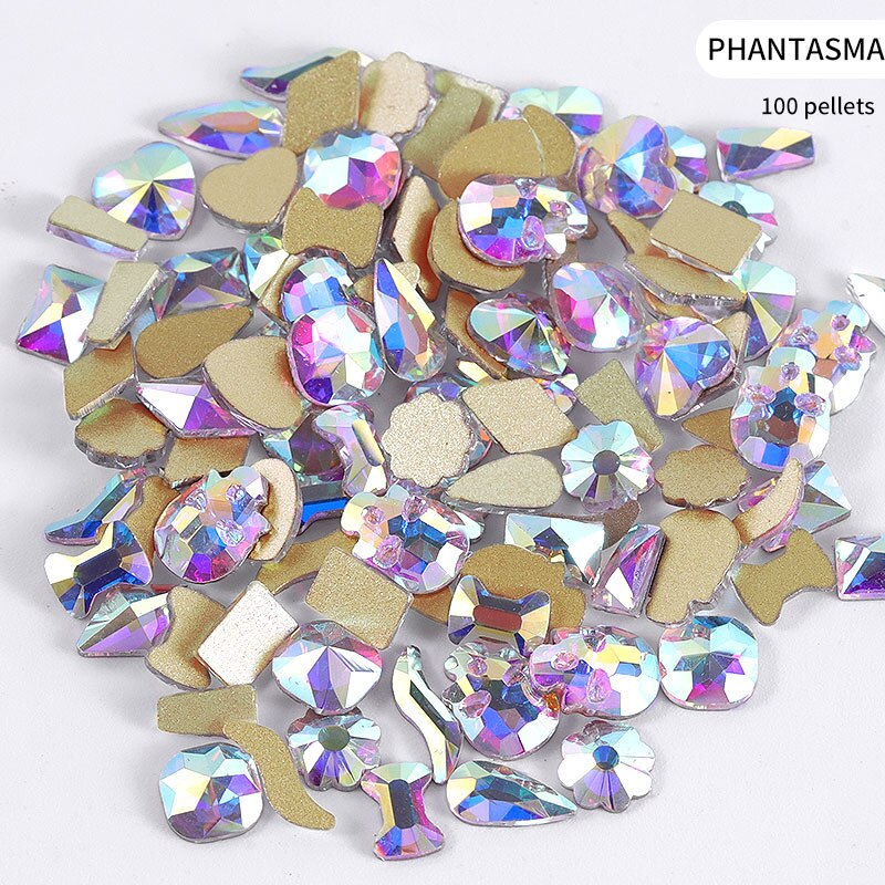 Mixed 100Pcs Nail FlatBack Super Glitter Crystal AB Rhinestone Bright Black Nail Art Rhinestones Stone DIY Manicure Decorations: AB