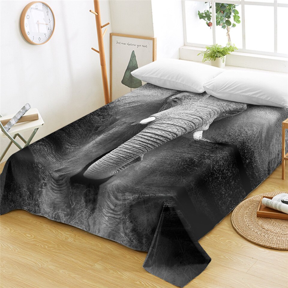 BeddingOutlet Elephant Bed Sheets 3D Printed Flat Sheet Photography Bed Linen Adults Black and White Bedspreads Queen: 1 / King 284cmx269cm
