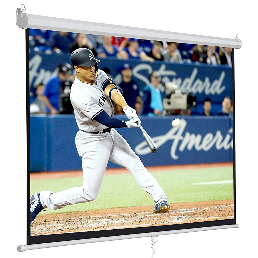 Manual Pull Down Projector Screen 72 inch 4:3 HD Widescreen Retractable Auto-Locking Portable Projection Screen