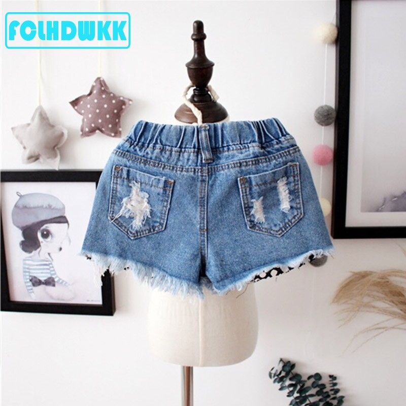 Sommer barn denimshorts bomull barn jenter søte korte blondershortser for jenter barn uformelle jeansshorts 3-9 år