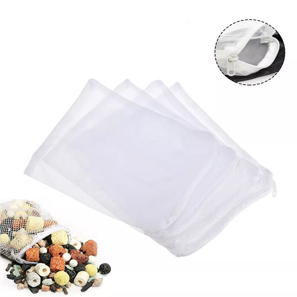 Sacs en filet filtrant pour Aquarium, 5/10 pièces, sacs multimédia à filtre fin réutilisables avec fermeture éclair pour réservoirs d'eau douce et salée, filtre pour Aquarium