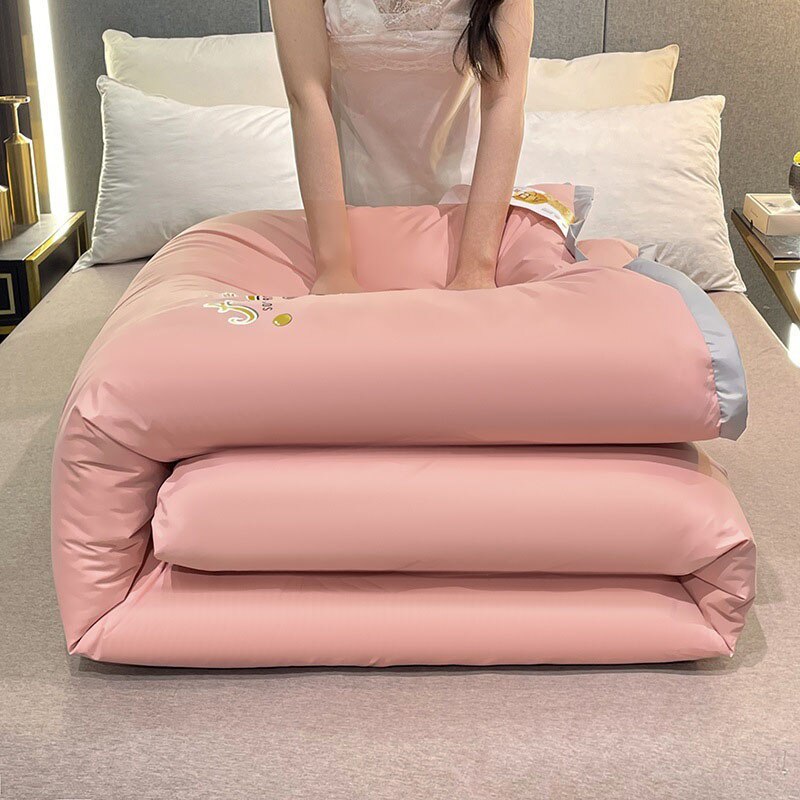 Couette matelassée grise pour lit Queen size, couette de maison légère en fibres: 180x200cm 1.5kg / Rose
