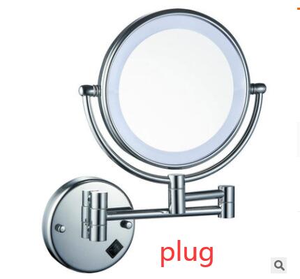 Miroir LED Vintage, Chrome, or, Ultra-mince, 8 pouces, Double face, grossissement mural, miroir télescopique pliant: Chrome with plug