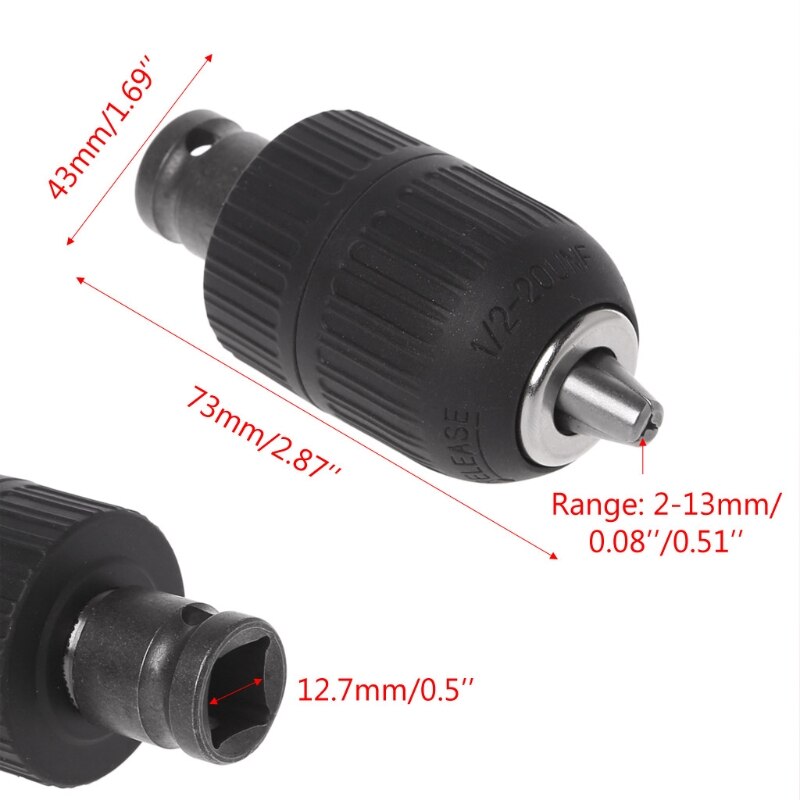 2-13mm Self Locking Keyless Drill Chuck Clip 1/2'' Self Tightening Adapter Tools