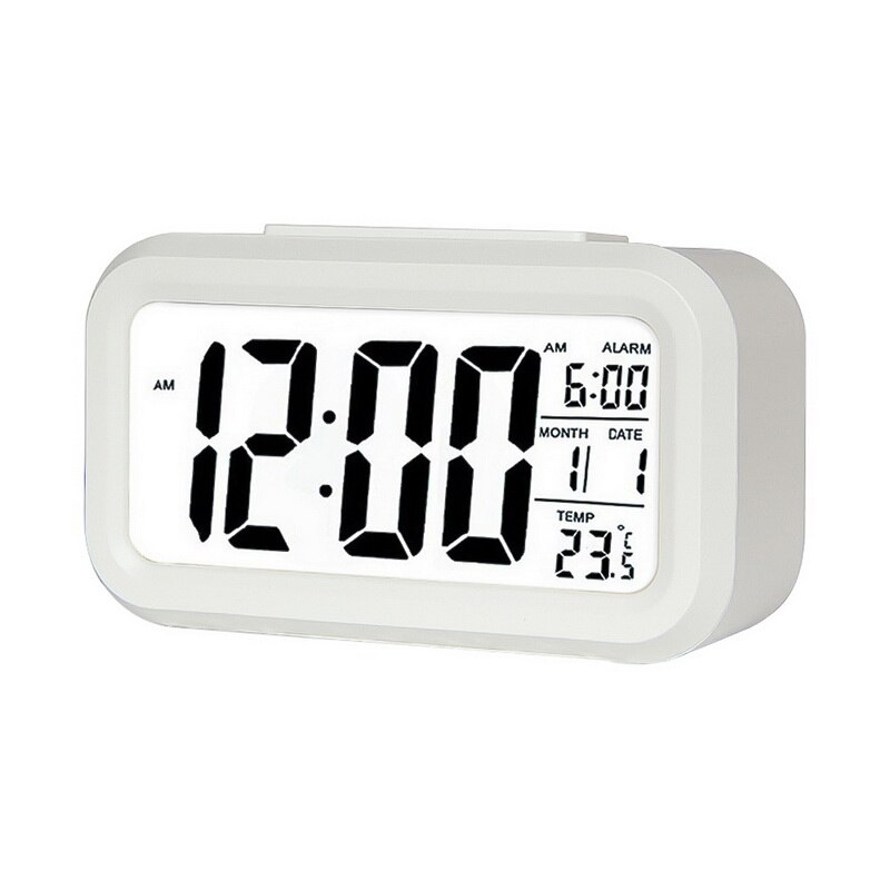 Réveil grand écran avec calendrier pour bureau à domicile horloge de Table Snooze électronique enfants horloge LED horloges numériques de bureau: white