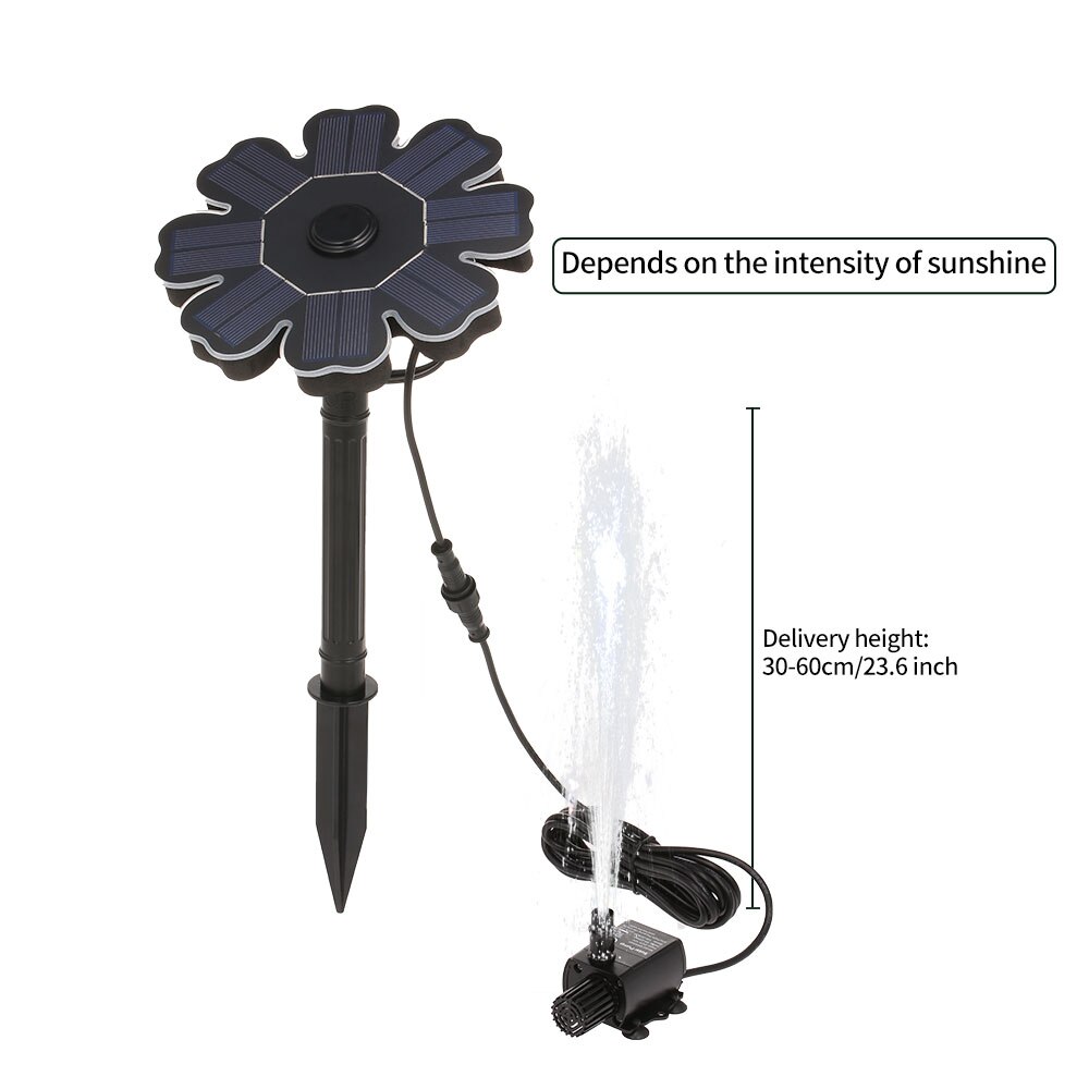 1.6W Solar Water Pump Solar Powered Fountain Pump for Bird Bath Flower Shaped Solar Panel with Stake Solar Powered