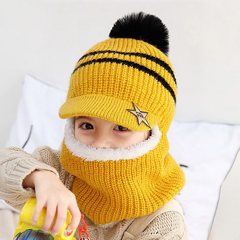 Children Winter Knit Hats Ribbed Beanie Hat Kids Cap Scarf Set Neck Warmer with Thick Fleece Lined Winter Girl Boys Ring Scarves: 01