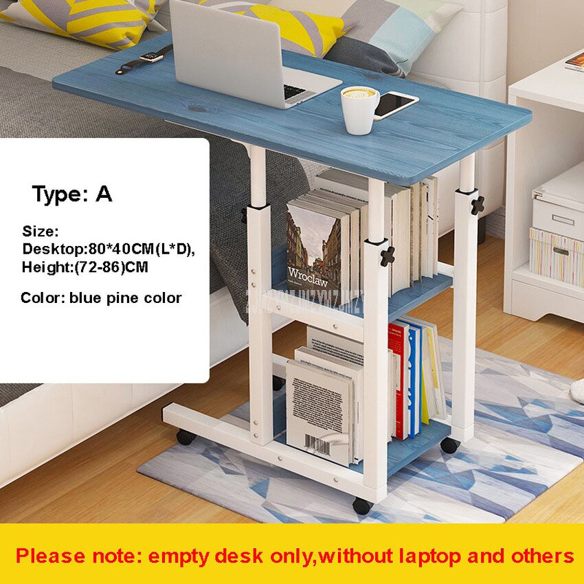 Movable Simple Laptop Table Wood Desktop Height Adjustable Bed Sofa Side Computer Notebook Laptop Desk Table Iron Frame: Type A BluePineColor