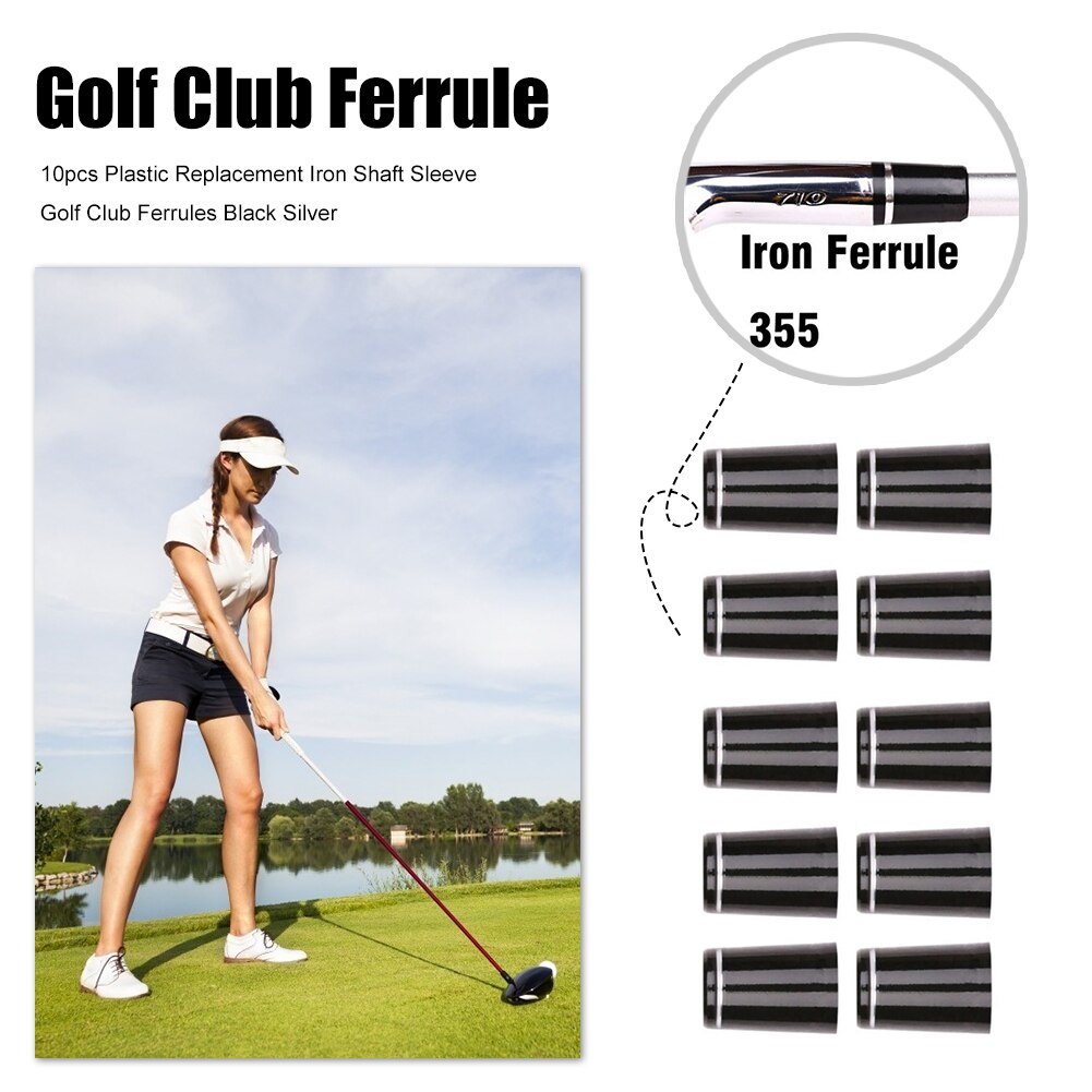 10 st/lot plast golfklubbor byte av järnaxelhylsa adapter passar för 355/370 kaliber golftillbehör svart