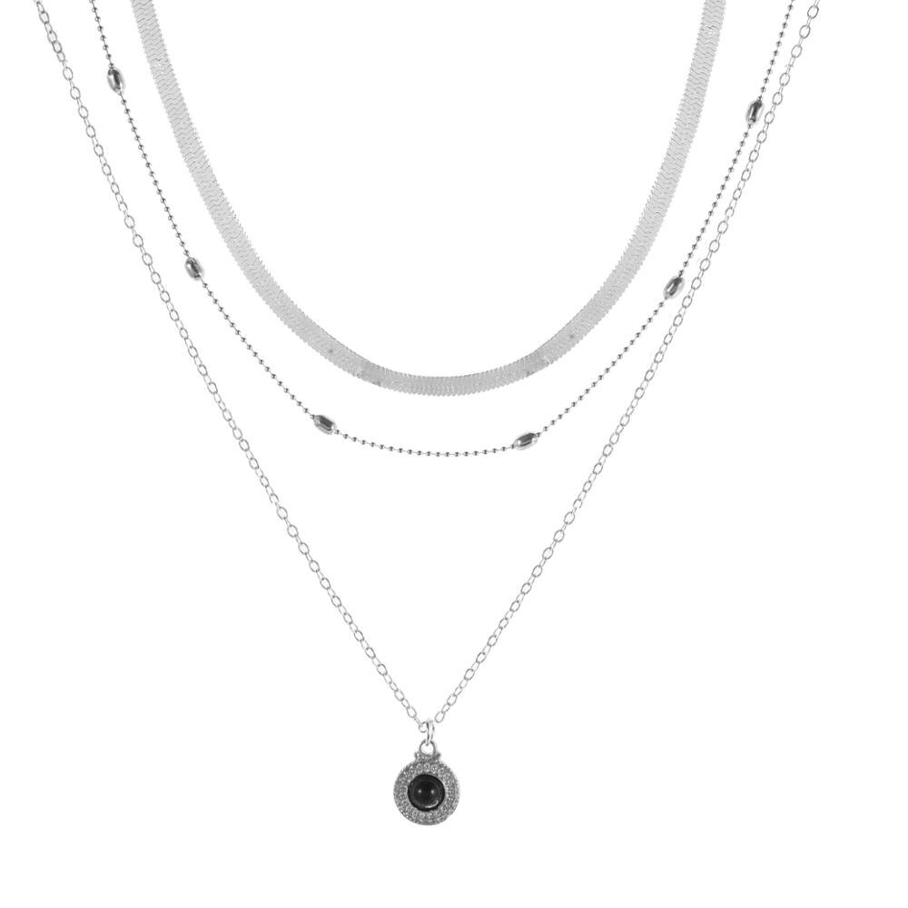 Multilayer Ketting - Blad Ketting Edelsteen - Platte Slang Bot Ketting - O-ketting - Dames Jubileum Sieraden: Zilver