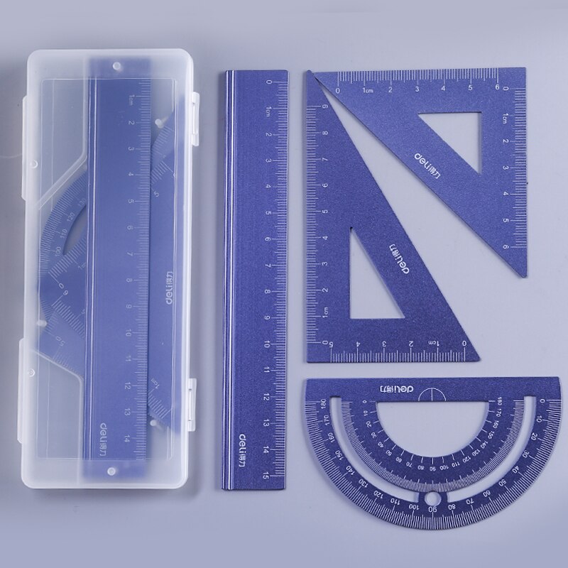 4 unids/set regla triangular cuadrada juego de aleación de aluminio de transportadores suministros para escuela dibujo 5 colores disponibles: Blue Set