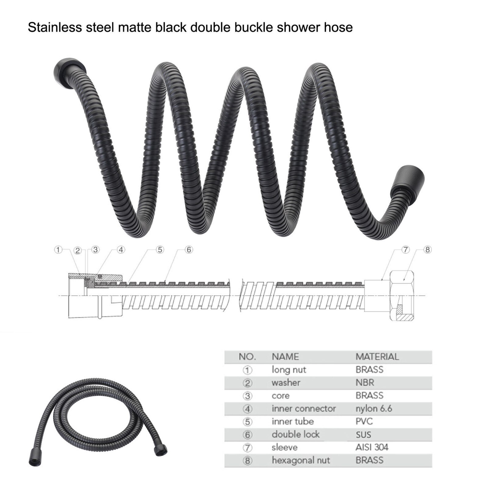 1Pc 304 Rvs Douche Slangen 1.5M Sanitair Slangen G1/2 Inch Badkamer Douchekop Pijp Zwart