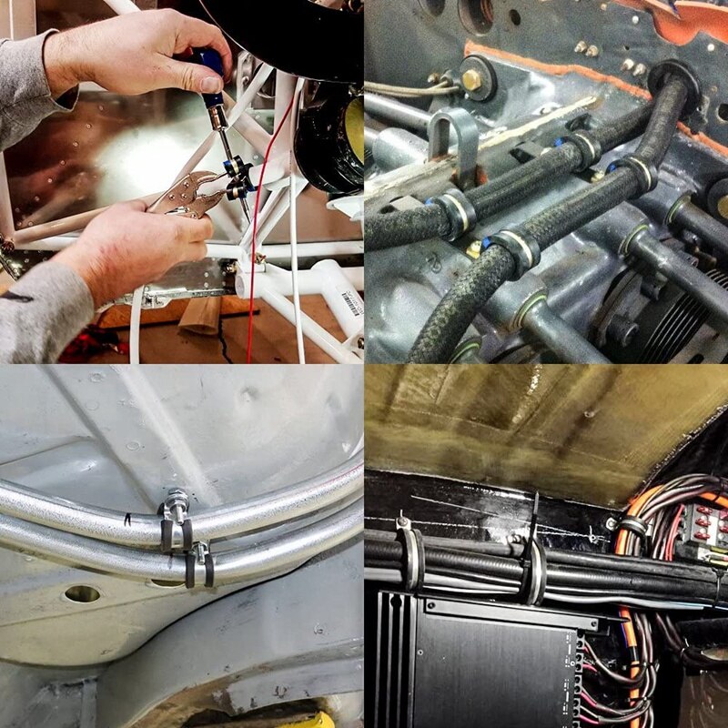 12Pcs Rubber Air Cushion Stainless Steel Cable Clamp R-Shaped Tube Clamp with Rubber Strip 6 Sizes