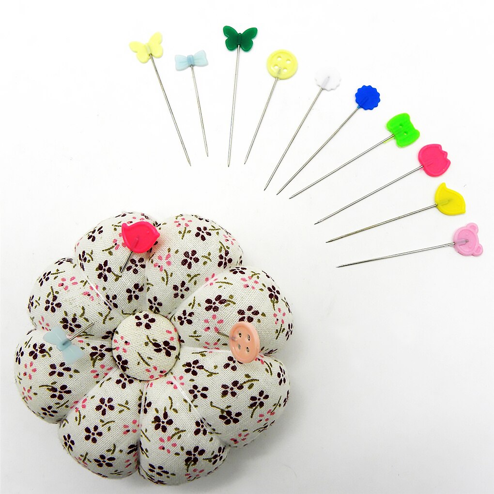 Alfileres de cabeza plana de plástico, 100 uds, alfileres rectos acolchados, agujas de coser de Color mezclado