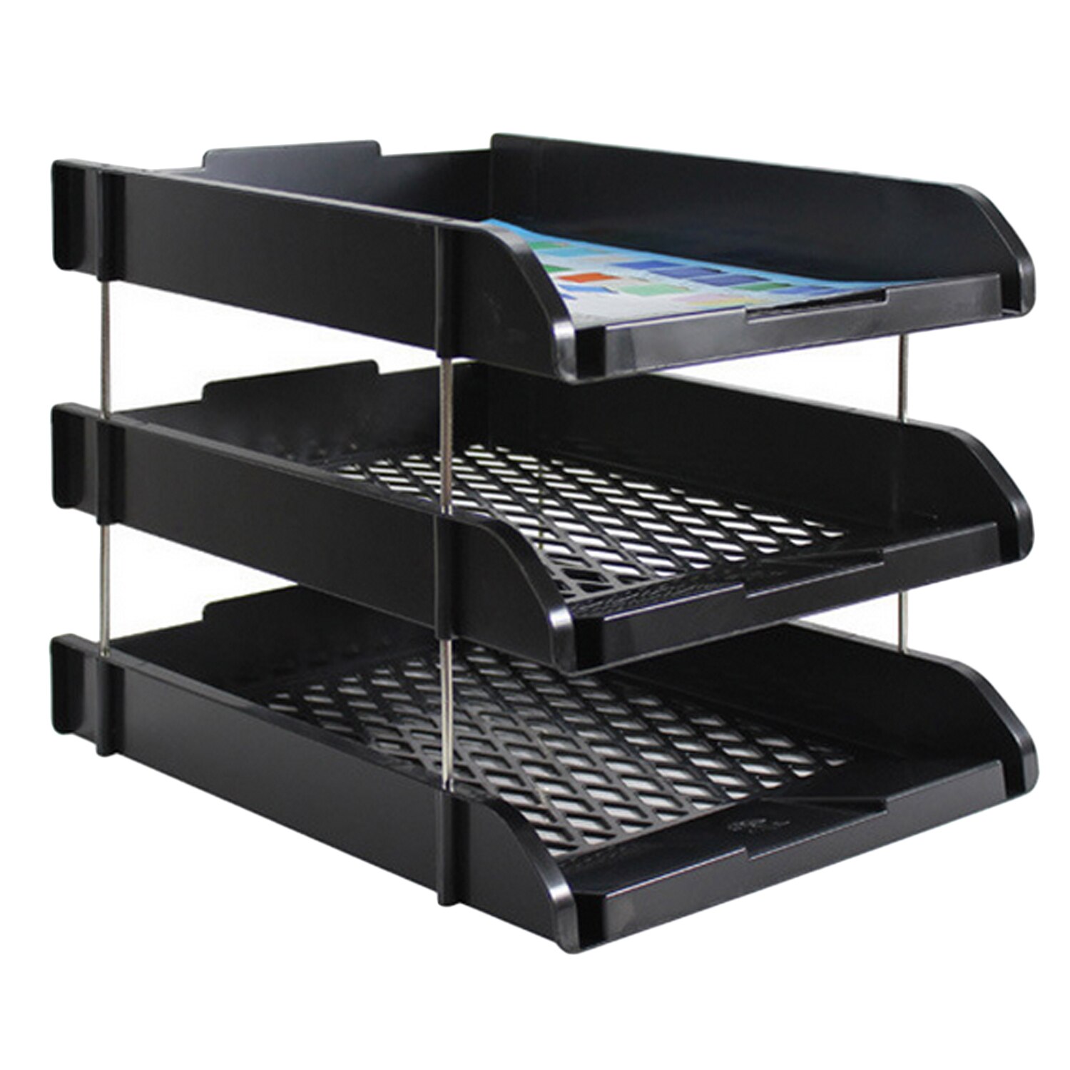3-Tier Detachable PP Mesh File Holder Stand Organizer Tray for Magazine Letter Paper Document Home Office Supplies