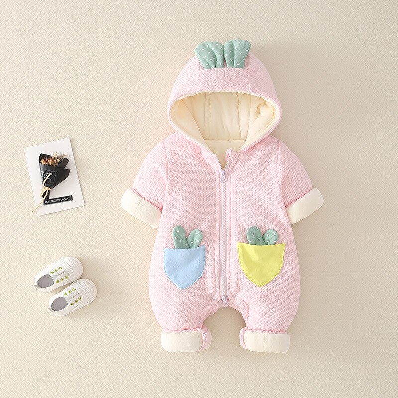 Født drenge pige tøj baby kostume tyk jumpsuit vinter vinterdragt kaktus romper bomuld sød komfortabel  -30: Lyserød / 18m
