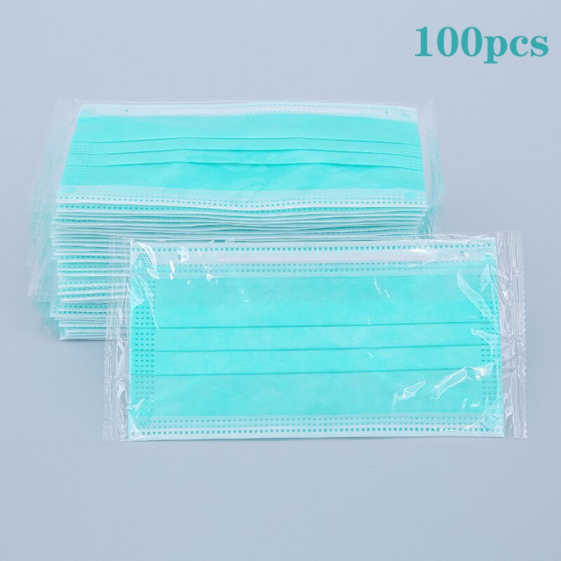 10/50/100 pièces masque facial emballage indépendant masque facial jetable masque de 3 couches Non-tissé fondu masque soufflé masque de couleur adulte: green 100pcs