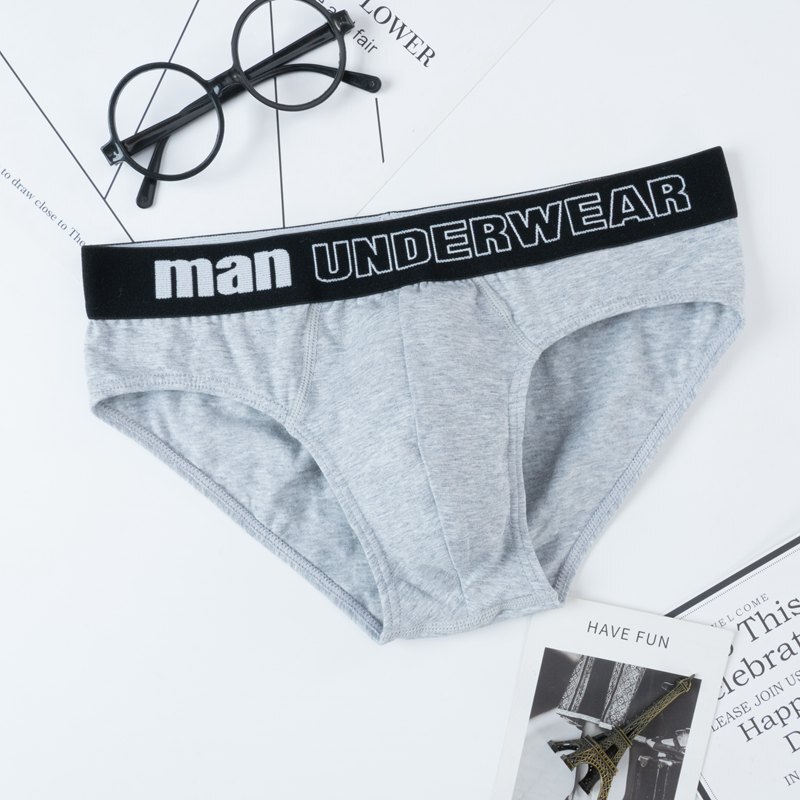 Breathable Men's Underwear Briefs Comfortable Underpants Asian Size L-2XL Letters Male Skin-friendly Briefs: gray / Asia Size XL