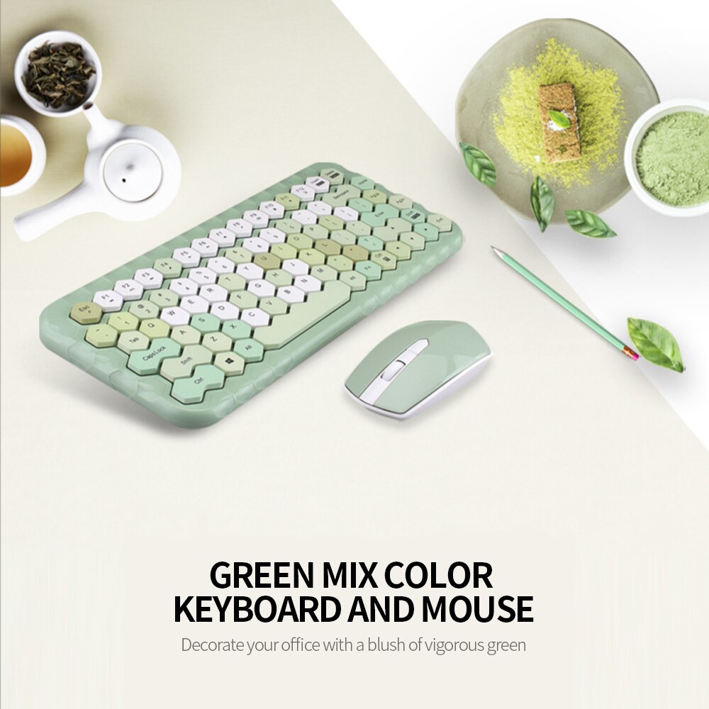 Candy Colors Wireless Keyboard Mouse Combo 2.4G Mixed Color 83 Key Mini Keyboard Mouse Set with Honeycomb Key Caps