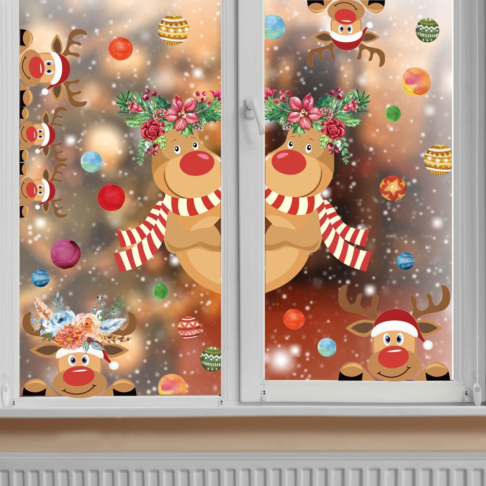 Elanden Sneeuwpop Kerst Decoratie Sticker Sfeer Muursticker Window Room Decoratie Glas Reflecterende Sticker