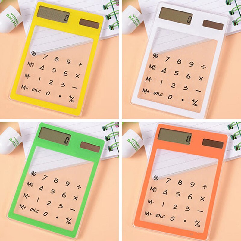 Ultra Slim Mini Transparent Solar Power LCD Touch Screen Student Calculator
