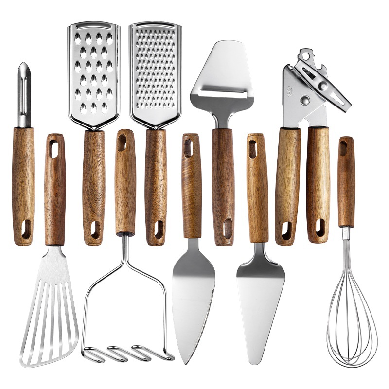 Utensilios de cocina de acero Manual, pelador de verduras, abrelatas, batidor de huevos, cortador de Pizza, rebanador de queso, herramientas de cocina útiles