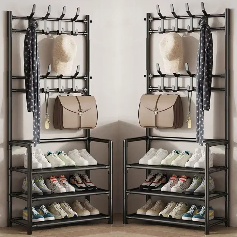 Colgador de ropa, Zapatero multicapa, puerta DIY, estante para sombreros y zapatos, organizador Simple de pie para sala de estar, estantes de almacenamiento: Gris oscuro