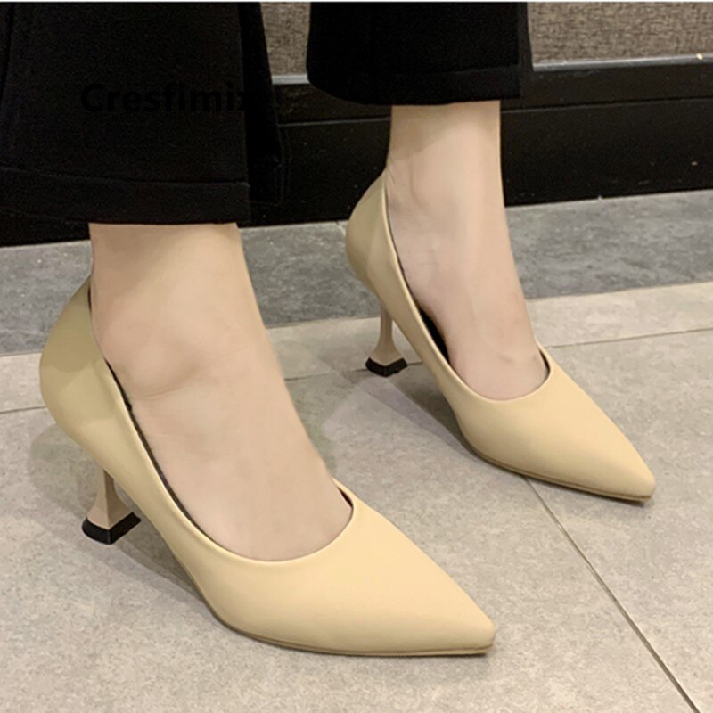 Cresfimix dame klassiske højhælede kontorsko kvinder sød søde behagelige højhælede sko & pumps sapato feminino  a9019