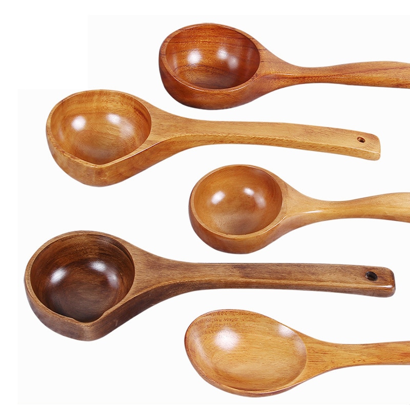 Vacclo 1pc Wooden Big Soup Spoon Long Handle Porridge Cornmeal Scoop Water Ladle Kitchen Tableware Cooking Utensil Tool