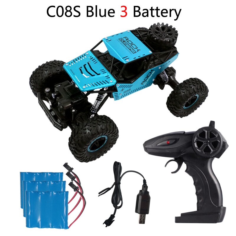 C08S Afstandsbediening Speelgoed Rc Auto 1:16 4WD Klimmen Auto Bigfoot Auto Off-Road Voertuig Speelgoed Voor Kinderen dubbele Motoren: Blue 3B