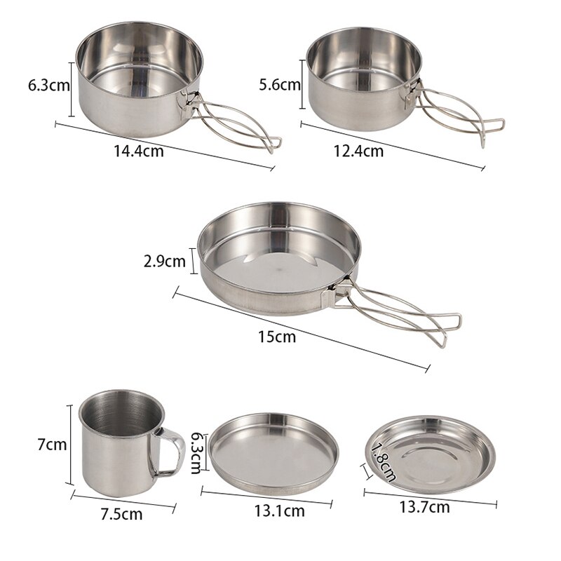 Juego de ollas de acero inoxidable para cocina, juego de ollas de cocina, plato, taza de agua para Picnic al aire libre, Camping, escalada, 8 Uds.