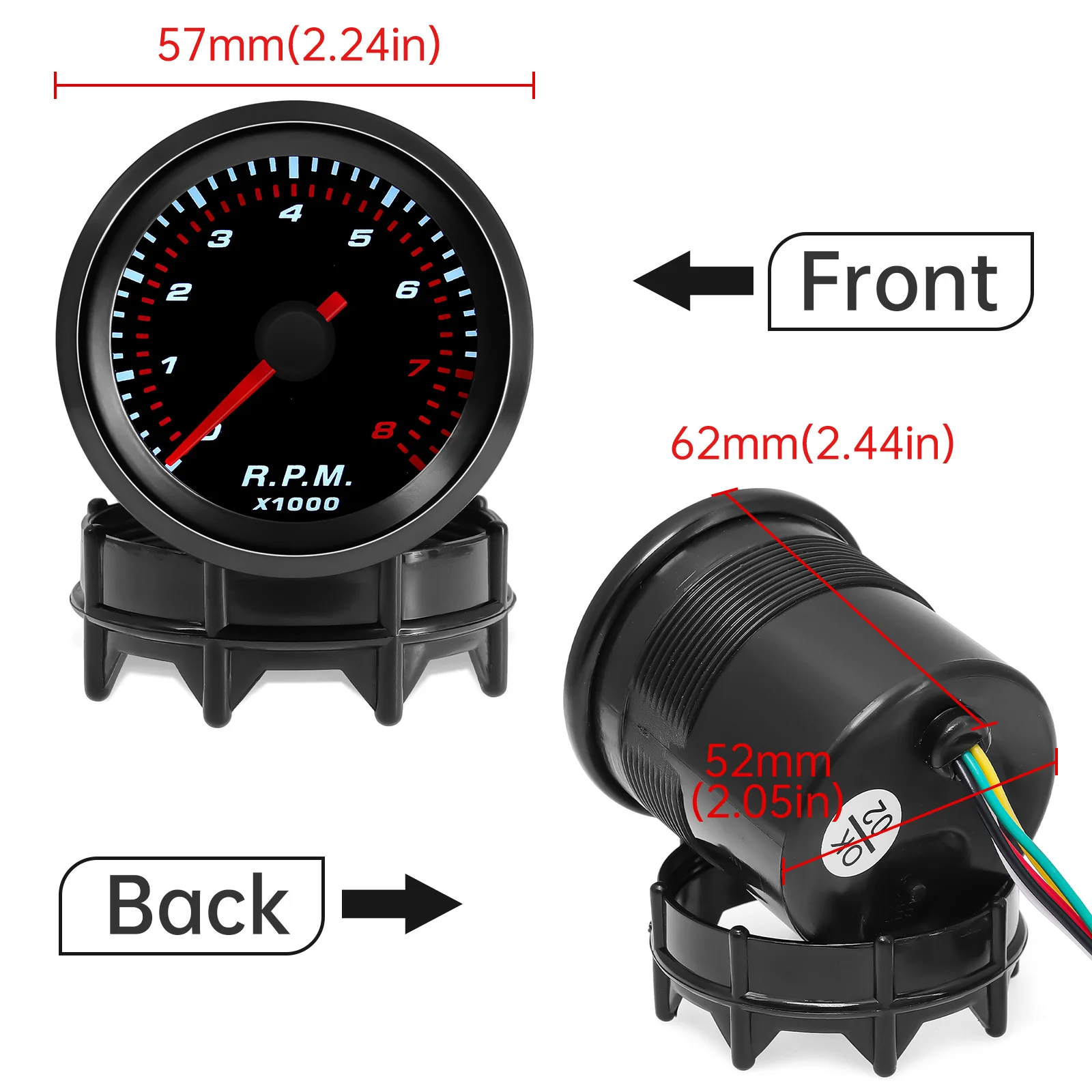 52Mm Auto Meter Rook Len Rode Wijzer Toerenteller Rpm Turbo Boost Meter Watertemp Meter Oliedrukmeter Vacuümmeter
