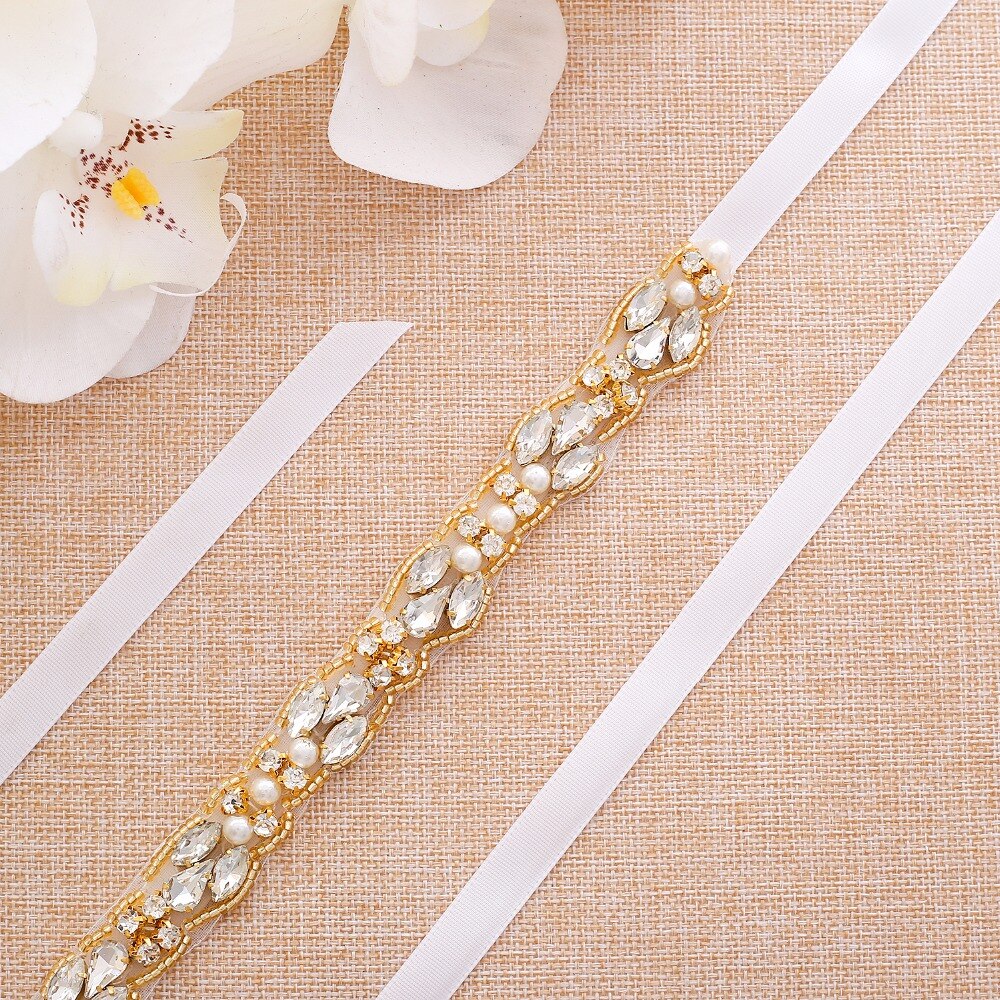 Sesthfar Strass Bruids Riem Goud Crystal Bridal Sash Diamanten Bruiloft Riem Voor Vrouwen Avondjurk