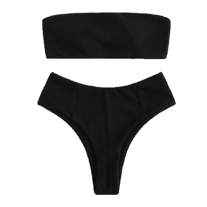 Vrouwen Strapless Bikini Sexy Bandeau Bikini Set Twee Stuk Badpak Off Schouder Badpak Met Gevoerde Vrouwelijke Strand Bikini: BQ21 Black / L