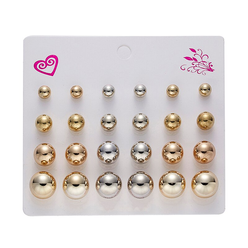 12 pairs/set Crystal Simulated Pearl Earrings Set Women Jewelry Piercing Ball Stud Earring kit Bijouteria brincos