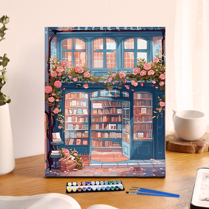 Painting By Numbers Flower Bookstore Anniversary on Digital Painting Canvas Acrylic Paint Image Digital Coloring: Orange / 70x100cm